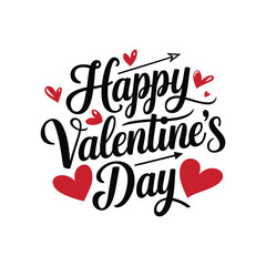 Happy Valentines Day Typography with Hearts and Arrows Vector