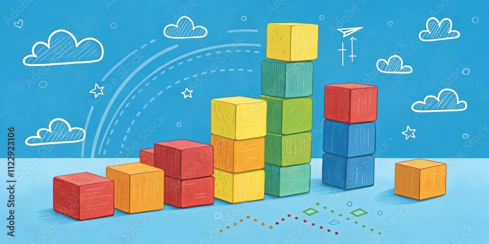 Aufkleber A colorful stack of blocks with a blue sky background