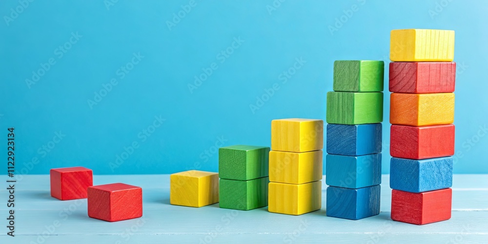 Poster A stack of wooden blocks in various colors, with one block missing