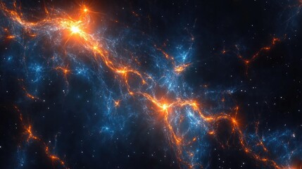 Obraz premium Celestial Nebulae Fiery Orange and Blue Cosmic Dance