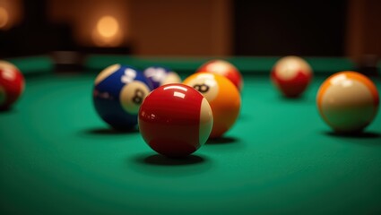 Close-up of Billiard Balls on a Green Pool Table