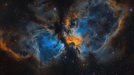 Fototapeta premium Celestial Nebula Displays Vibrant Orange And Blue Hues