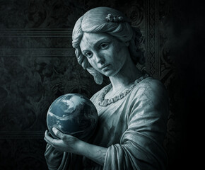 Obraz premium Statuette einer Frauenfigur mit Erdball in der Hand