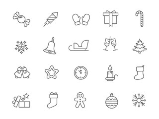 Christmas and New Year icons. Winter. Winter holidays. New Year. Christmas. Winter holidays. A vector image. A set of editable linear icons.