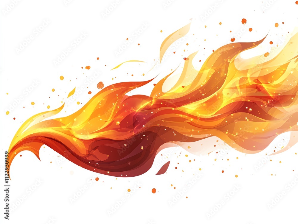 Poster abstract illustration of vibrant flames with swirling patterns and glowing effects.