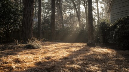 Obraz premium Sunlight Through Trees in Serene Outdoor Setting