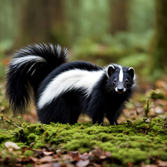 Naklejka premium striped skunk or striped skunk (Mephitis mephitis) in the woods