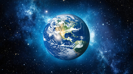 Obraz premium An awe-filled view of Earth glowing softly in space, with shadowed edges fading into the stars.