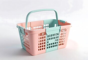 Fototapeta premium Miniature plastic shopping basket isolated on white background