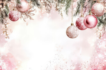 Romantic Pink Christmas Ornaments Against a Soft Winter Background