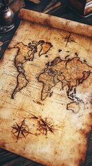An aged world map on parchment, suggesting exploration and discovery.
