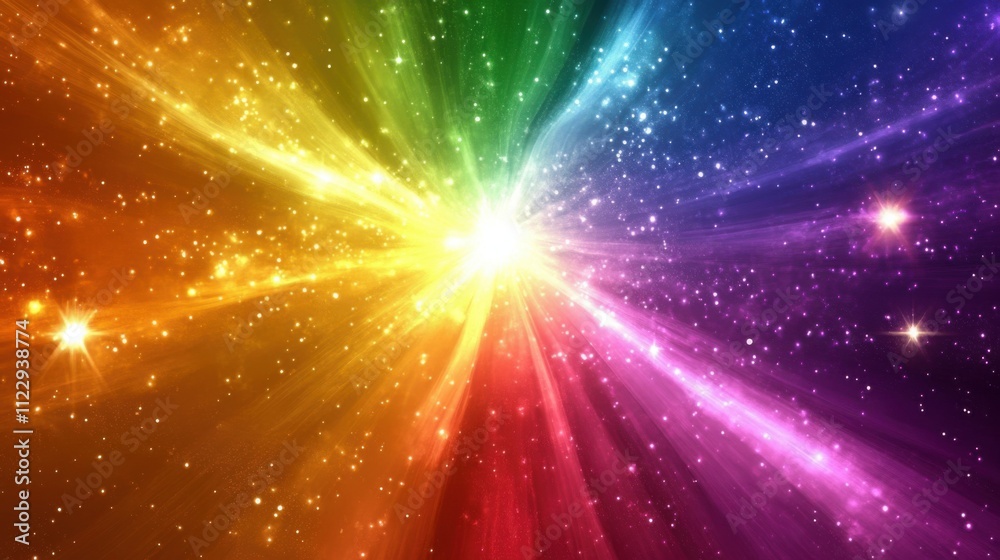 Wall mural chromatic burst with flowing ribbons of light creating a neon spectrum