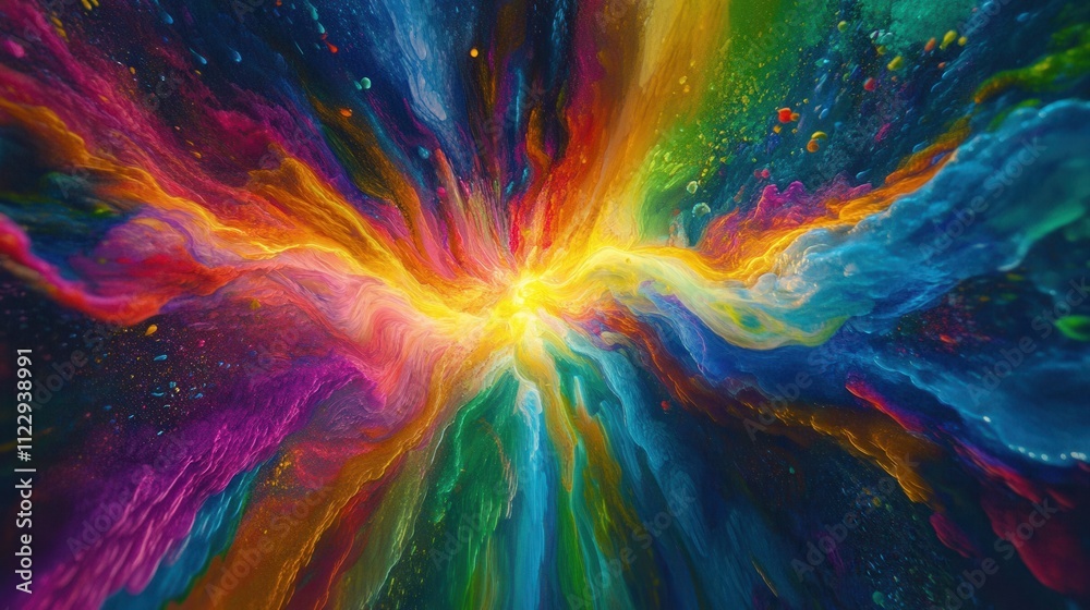 Wall mural chromatic burst with flowing ribbons of light creating a neon spectrum