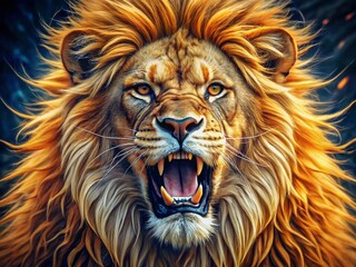 Fototapeta premium Fierce Lion Head Roaring Logo Design in Macro Photography Style, Capturing the Intensity and Power of Nature for Branding and Creative Projects