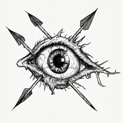 Eye pierced by arrows, dark art tattoo design