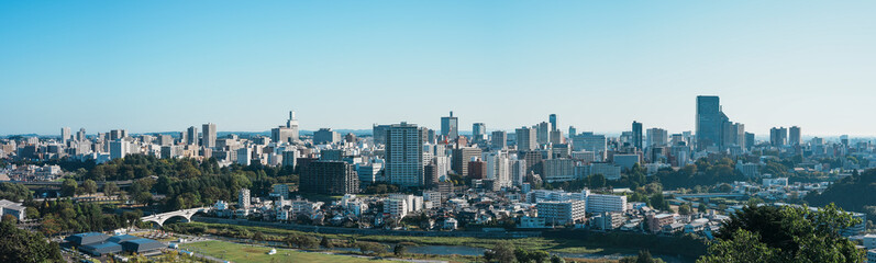 仙台城跡から見る仙台市のパノラマ風景
