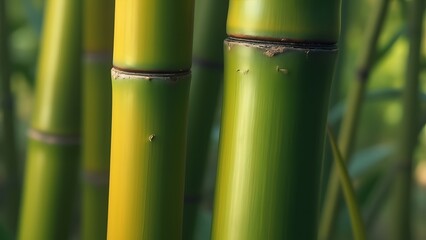 Obraz premium Close-Up of Bamboo Texture in Green and Yellow