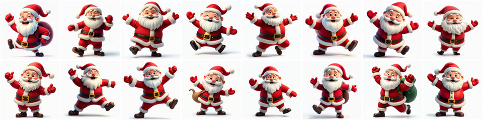 Collection of 16 Santa Claus illustrations 2D art style illustration cartoon Christmas isolated on white background collection set