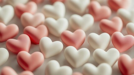 Fototapeta premium Romantic background featuring soft red and white hearts on a pastel palette, perfect for Valentines Day or love-themed designs
