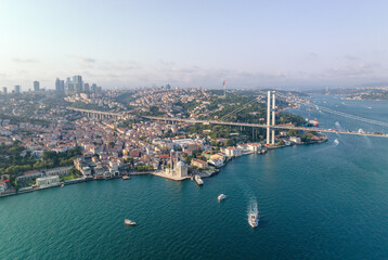 Istanbul, Turkey. Grand Mecidiye Mosque, Istanbul Canal, Bosphoros canal. Drone Point of View