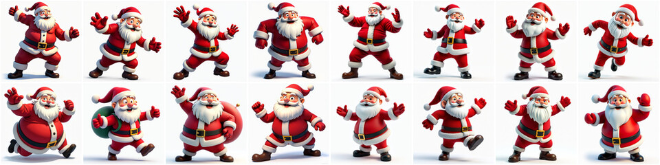 Fototapeta premium Collection of 16 Santa Claus illustrations 2D art style illustration cartoon Christmas isolated on white background collection set