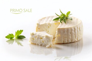 Fresh Primo Sale Cheese Isolated on White Background with Tilt-Shift Photography for Culinary and Food Artistry Use