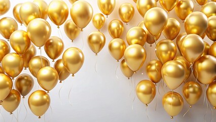 Golden Balloons on a White Background for Celebrations and Special Occasions with Ample Space for Custom Text in a Bright and Cheerful Atmosphere