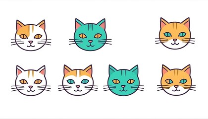 Obraz premium Cat icon set cat Head Set Collections animal, pet, illustration, background, dog, doodle,5