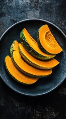 Artistic presentation of kabocha slices in minimalist food photography