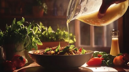 Fresh quinoa salad preparation a cozy culinary scene for healthy eating