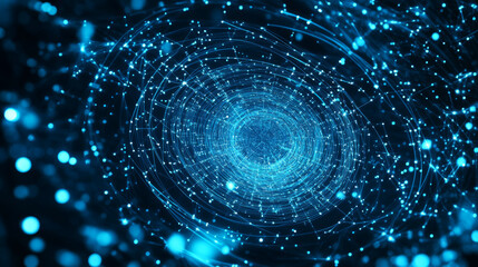 Obraz premium Blue abstract background with glowing circles. Swirl circular lines pattern. Geometric spiral. Twirl element. Modern graphic design. Futuristic technology concept. circle vector ilustration