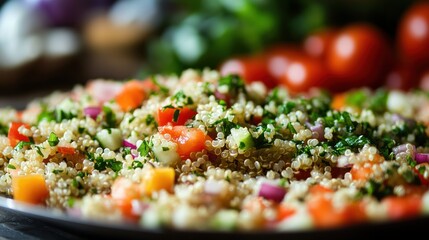 Colorful quinoa salad with fresh vegetables a bright and healthy kitchen preparation scene