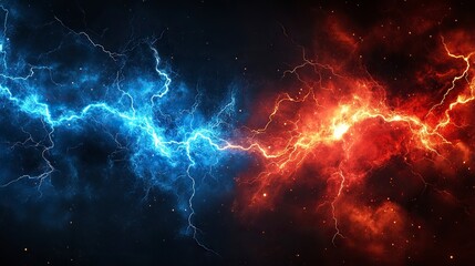 Fototapeta premium Electric Lightning Illustration. Concept For Battle, Blue lightning and red lightning fight.