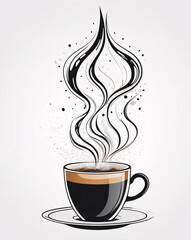 Minimalistic drawing of a steaming coffee cup with smoke on a blank white canvas Simple Drawing Illustration