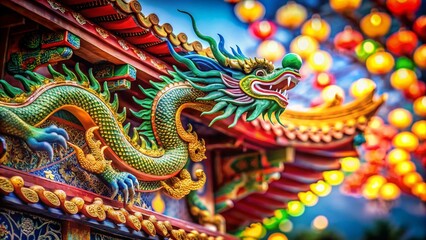 Fototapeta premium Hand-Drawn Chinese Dragon Pattern Design in Architectural Photography Style with Intricate Details and Vibrant Colors Ideal for Asian Cultural Themes and Decor Projects