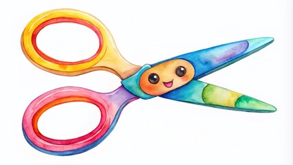 Hand-Painted Cute Smiley Scissors for School and Study Clipart - Fun Memo, Book, Note, Card, and Planner Decoration in Vibrant Colors