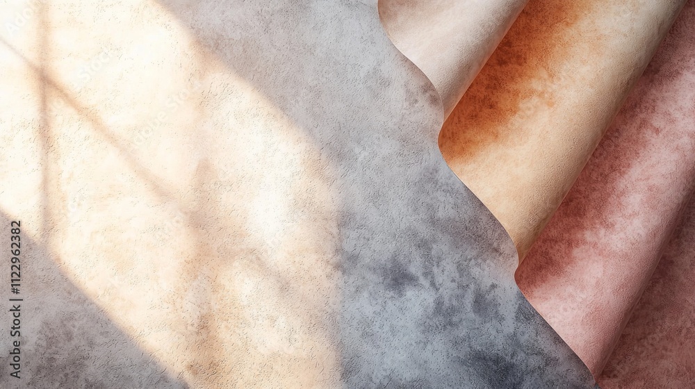 Poster delicate sheets of fabric showcase warm mocha sky colors as sunlight casts soft shadows, enhancing t
