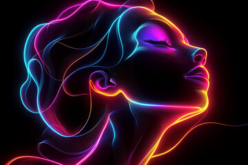 Abstract Portrait in Neon Colors on Dark Background