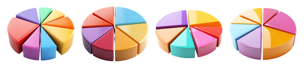 Obraz premium Colorful Pie Charts on Transparent Background