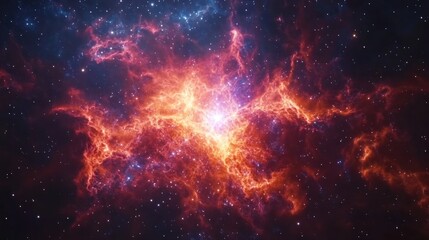 Fototapeta premium A vibrant nebula with swirling red and blue gas clouds, illuminated by a bright, central star.