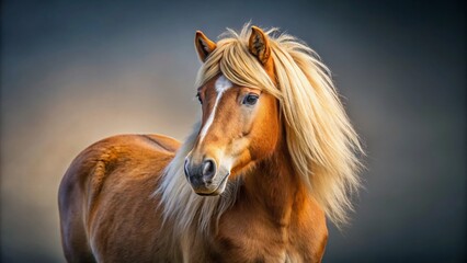 Obraz premium Highland Pony in Minimalist Style on White Background, Showcasing Natural Beauty and Graceful Form, Perfect for Equine Lovers, Animal Enthusiasts, and Artistic Displays