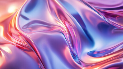 Obraz premium Abstract iridescent holographic fabric. Concept of vibrant colors, fluid design, and modern texture.