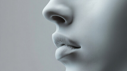 Obraz premium close up of minimalist sculpture of human face, focusing on lips and nose, with smooth textures and monochromatic color palette