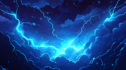 Mystical Night Sky with Lightning and Clouds. Concept of power, energy, and magic.
