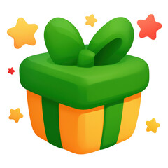 Colorful gift box with green ribbon and stars