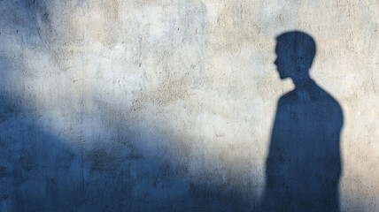Obraz premium shadow of person is cast on plain gray wall, creating minimalist and contemplative atmosphere