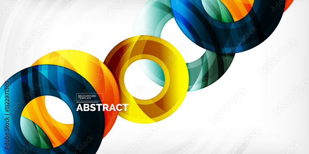 Poster bright colorful circles with light effects. abstract background