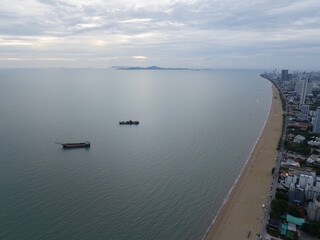Jomtien Beach in Pattaya, Thailand. Aerial photo.