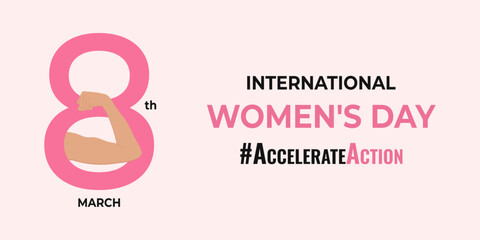International Women's Day banner. Vector rectangular poster, flyer, card, social media background with slogan 2025 #AccelerateAction company.