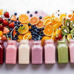 Drink in glass with ice and straw on beige background